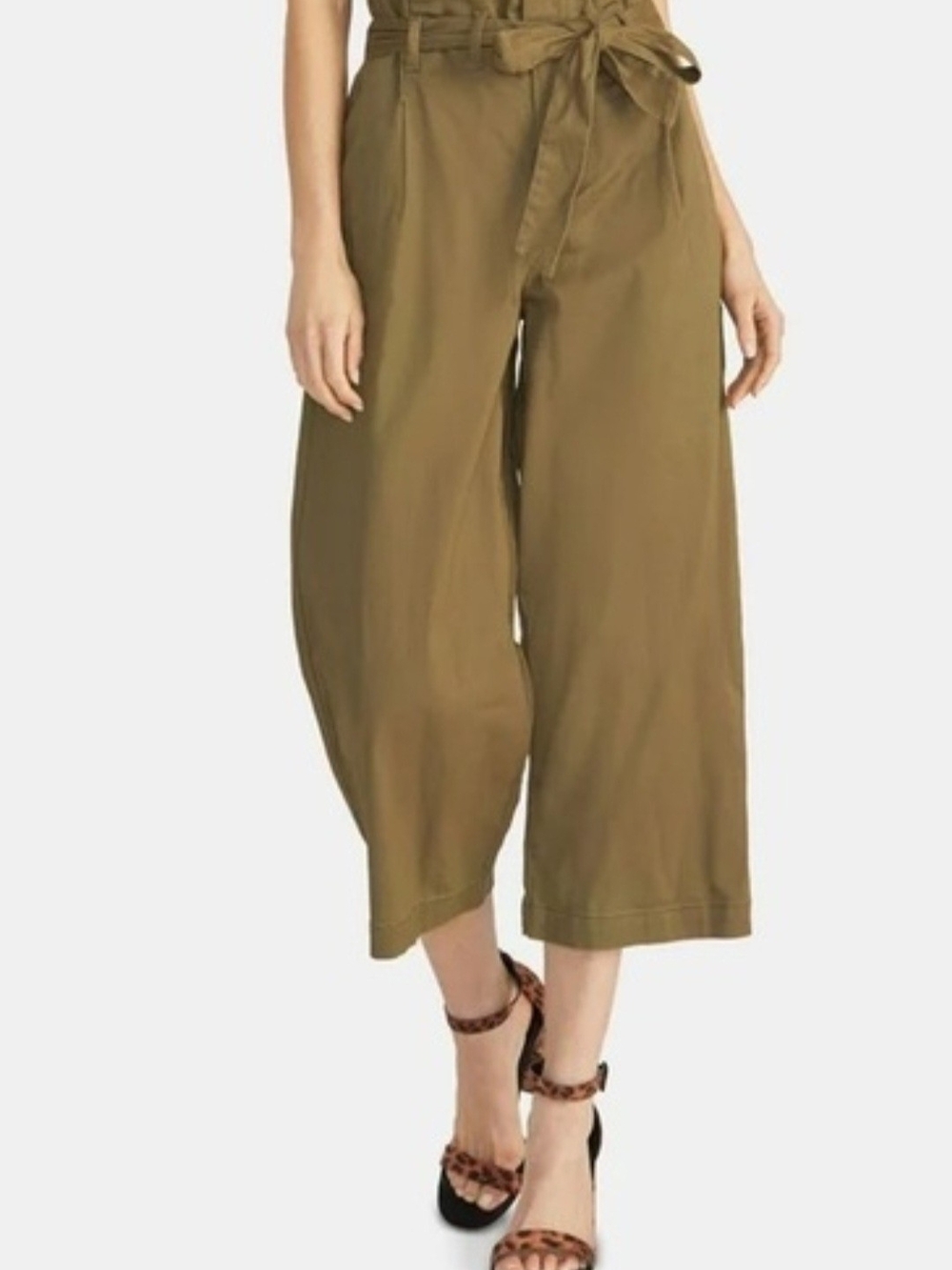J. Crew Tan High-Waist Cropped Wide-Leg Pants
